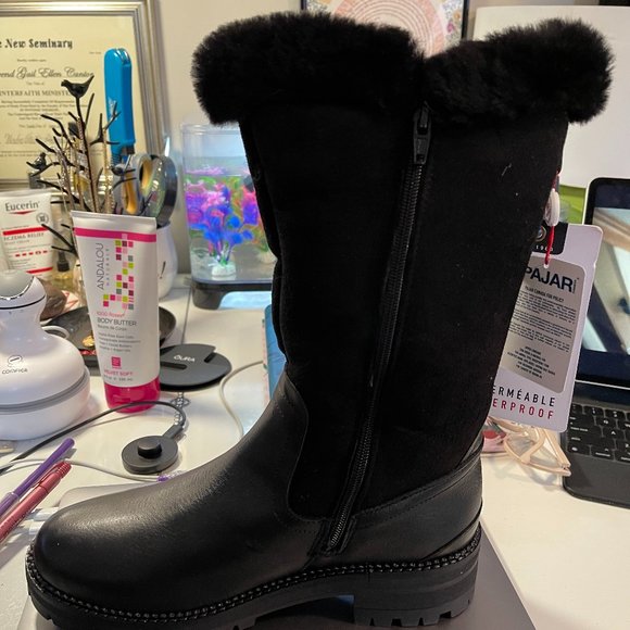 Pajar Canada Amal NIB Black Suede and leather fur-lined snow boots sz39 US 8.5 - Picture 2 of 5